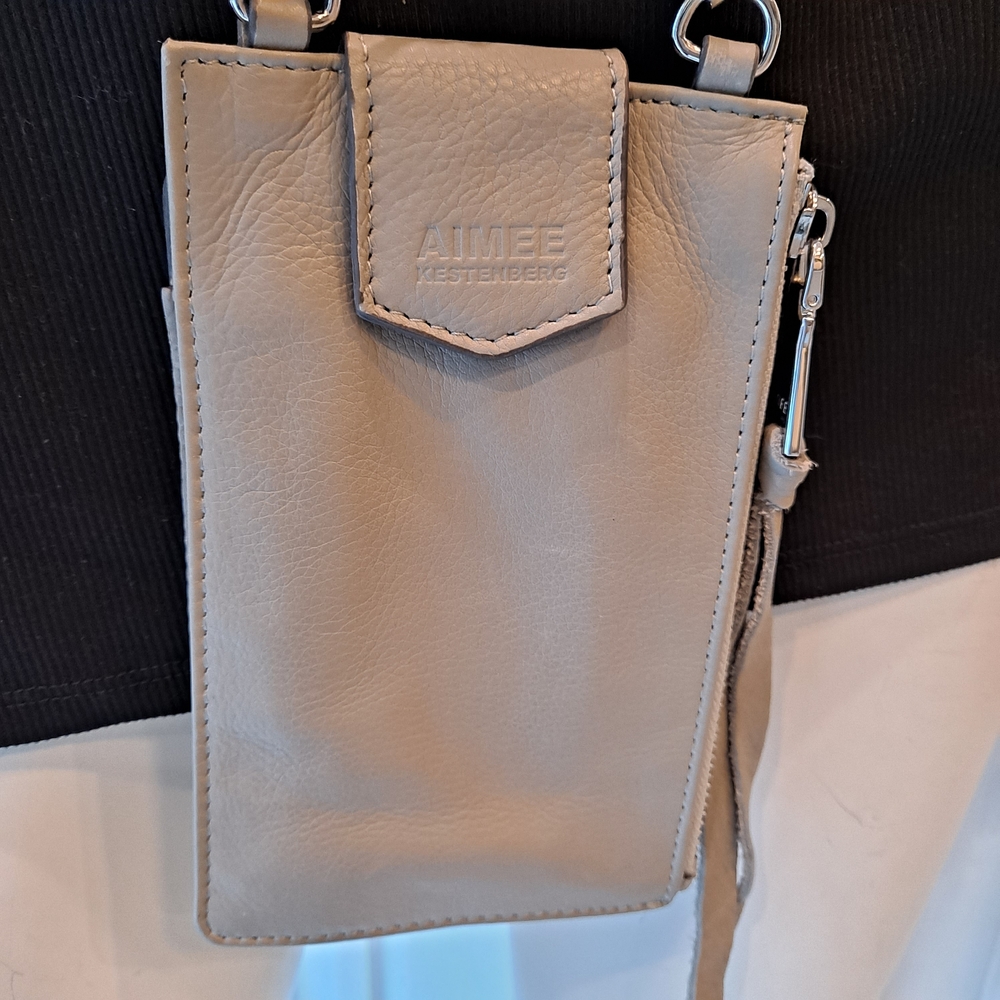 Aimee Kestenberg Light Gray Leather Crossbody Wallet Bag